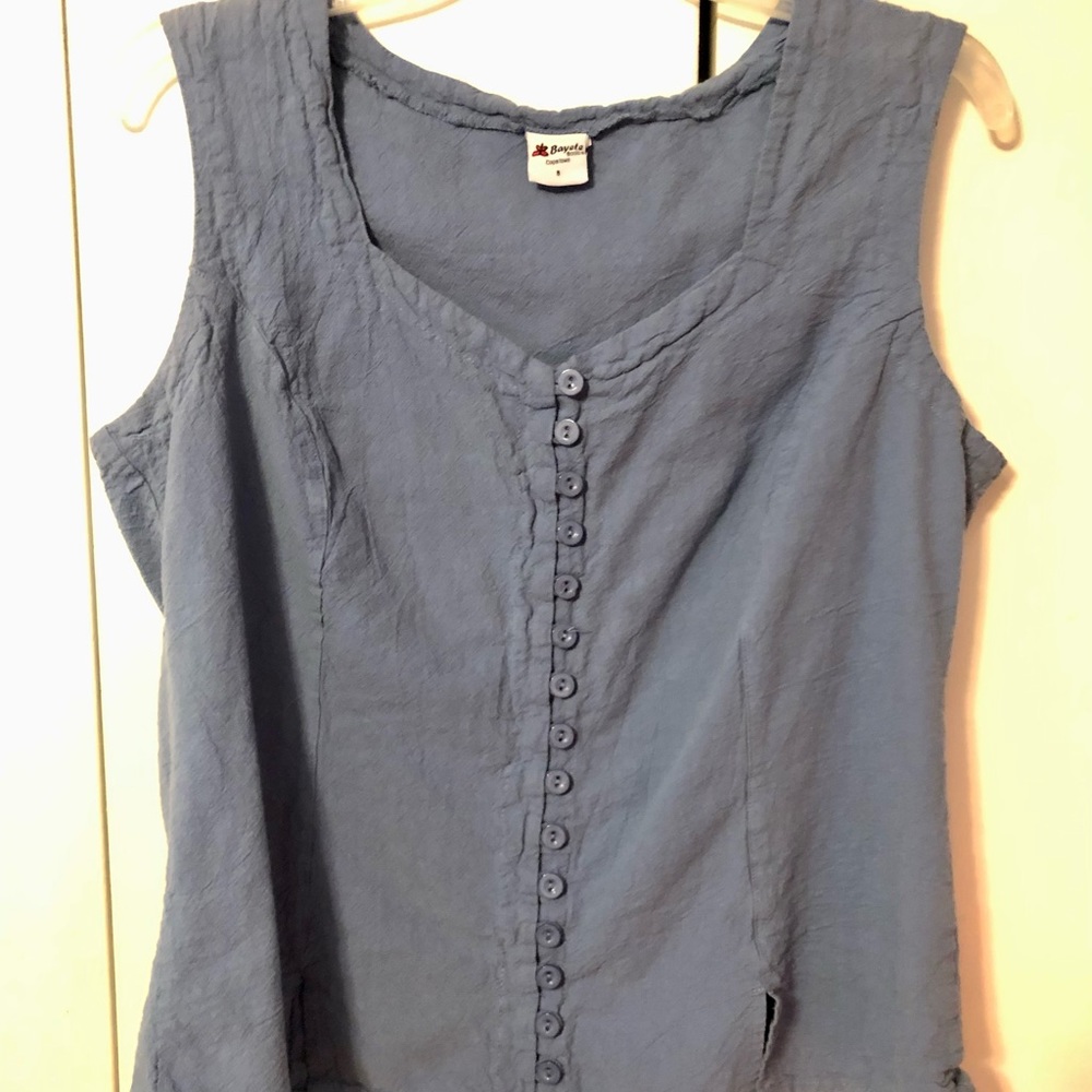 Blue button up top